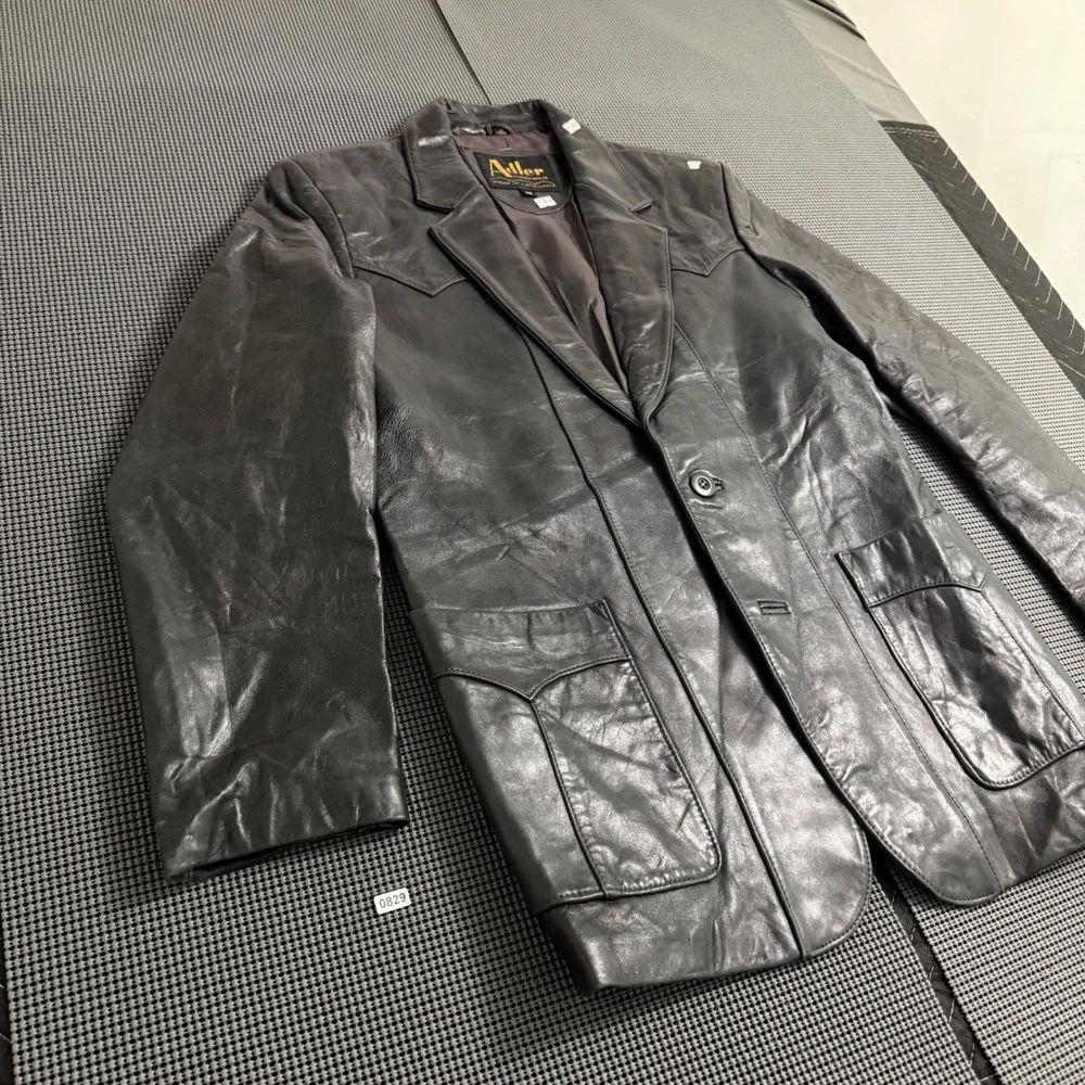 Adler Leatherwear Vintage Black Leather Western Blazer Jacket Mens 40 Yoke